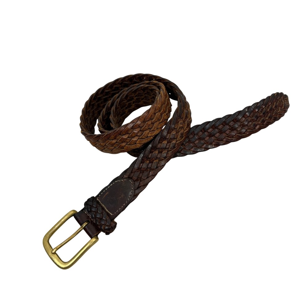 Polo Ralph Lauren Belt Mens 38 Brown Braided Woven Leather Brass Buckle Vintage